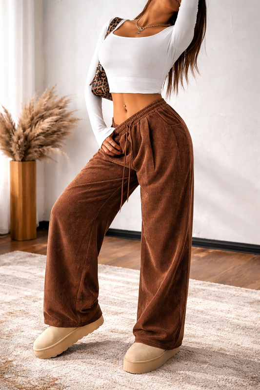 Women’s Corduroy Lounge Pants with Drawstring Waist – Vintage Loose Trousers