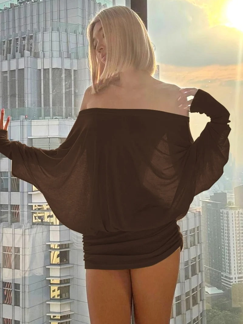Rewind to the 2000s: Ruched Off-Shoulder Batwing Dress