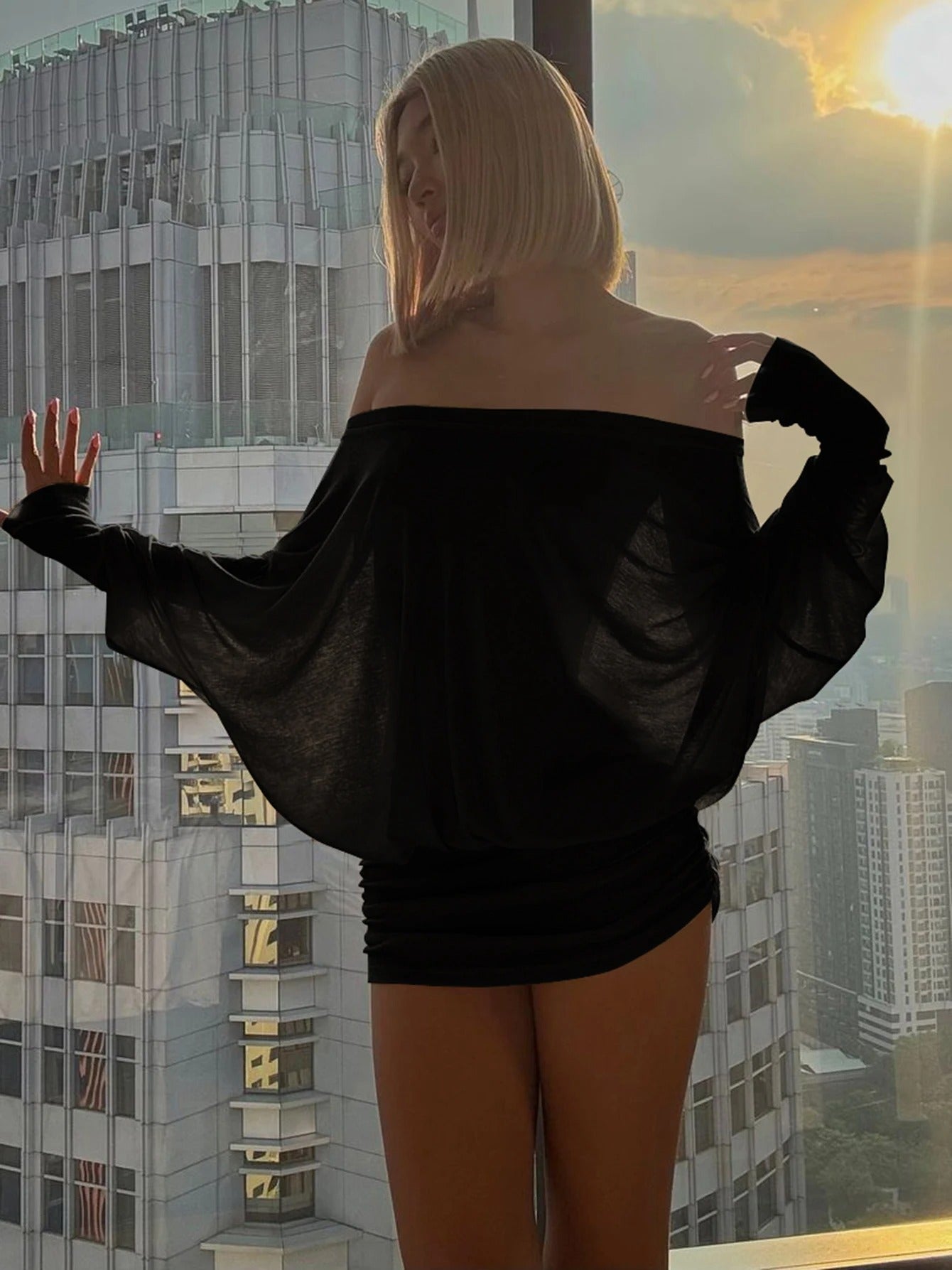 Rewind to the 2000s: Ruched Off-Shoulder Batwing Dress